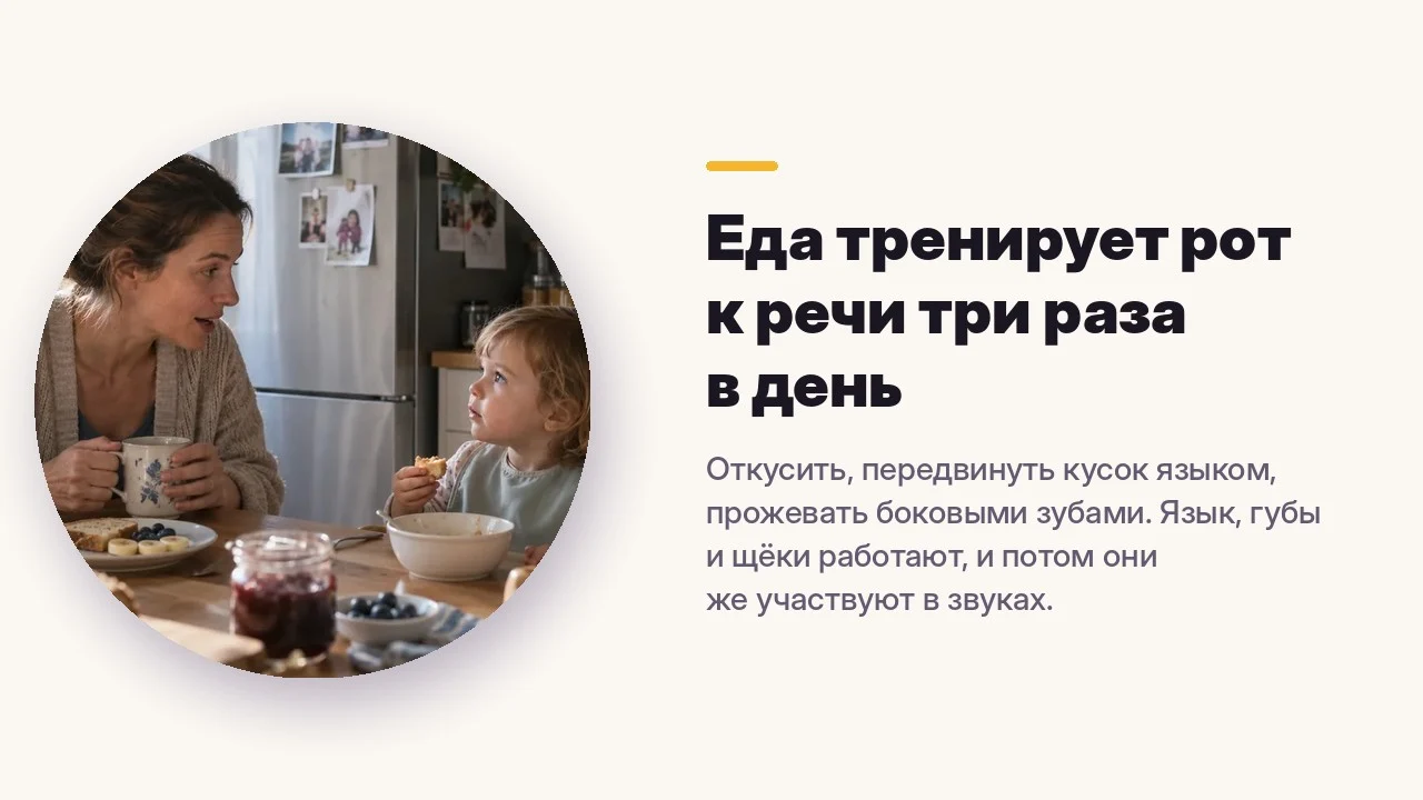 Еда тренирует рот к речи три раза в день